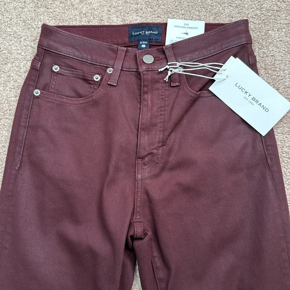 NWT Lucky Brand Zoe High Rise Straight Leg Coated Burgundy Jeans Size 26 Long - Picture 3 of 10